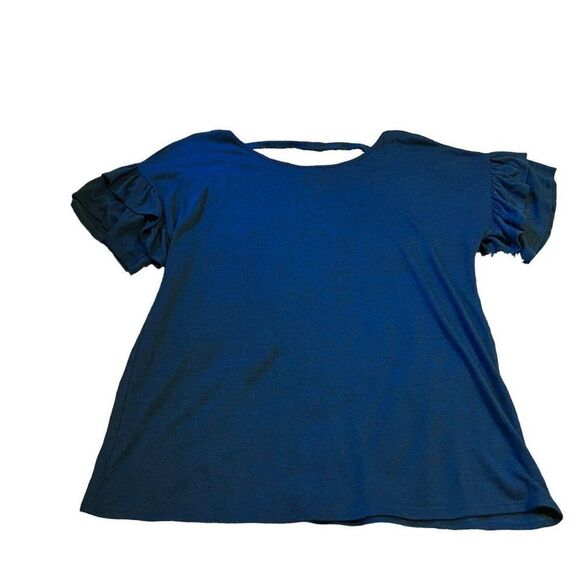 Bobbie Brooks Navy Blue Ruffle Short Sleeve Knit Top Plus Size 1X Tshirt Shirt - Picture 1 of 7